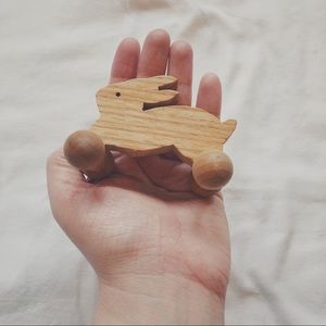 Organic Wooden Wheeled Rabbit Baby Toddler Toy